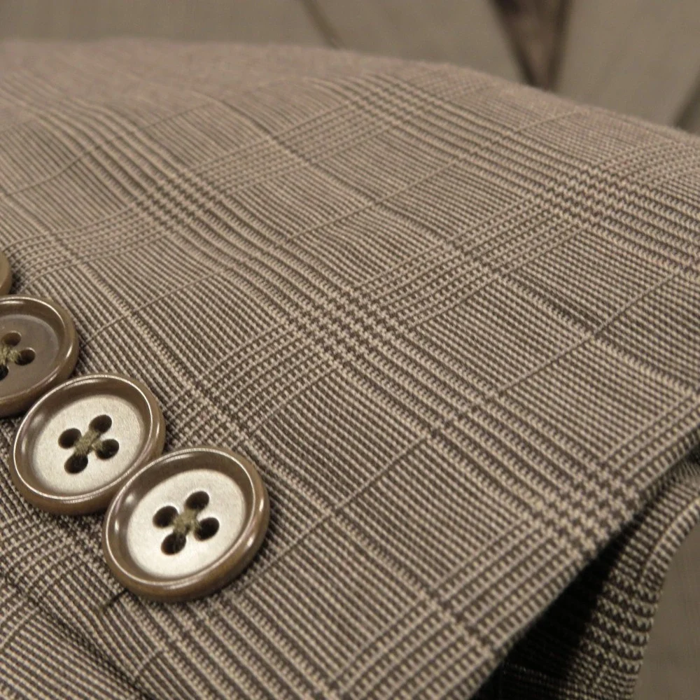 John Varvatos Suit 42R Super 120s Worsted Wool Brown Plaid 35x30 Trousers